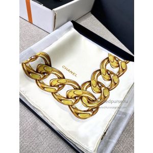 Chanel 26C Chain Floral Silk Scarf White Gold