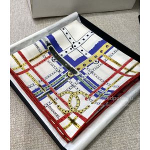 Chanel 26K Rainbow Grid Silk Scarf White Multicolor