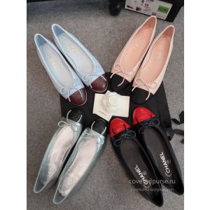 Chanel Ballet Flats White with Burgundy Toe G02819