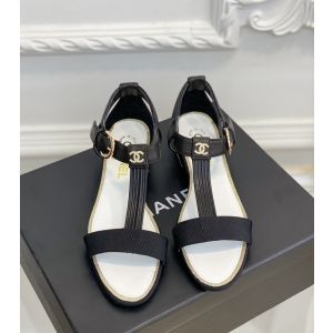 Chanel Black Leather and Cotton Sandal