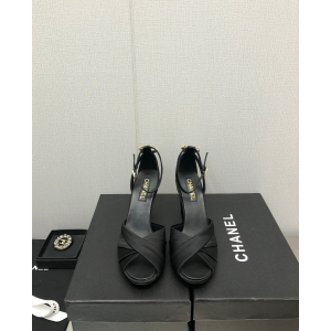Chanel Black Satin Heeled Sandal