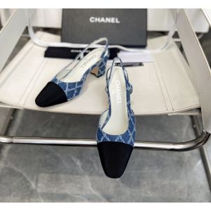 Chanel Blue Denim Slingback Pumps