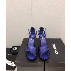 Chanel Blue Satin Heeled Sandal