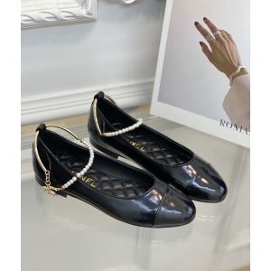 Chanel CC Black Leather Ballet Flat
