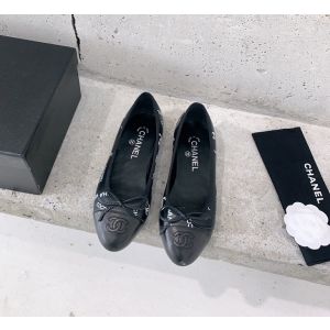 Chanel CC Black Leather Ballet Flat Shoe