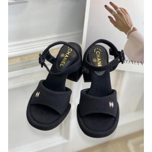 Chanel CC Fabric High Heel Sandal Black
