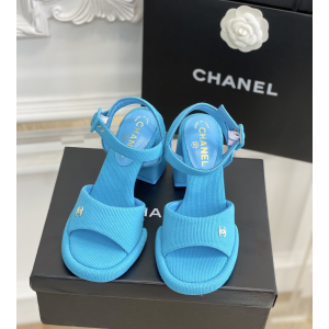 Chanel CC Fabric High Heel Sandal Blue