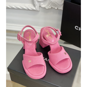 Chanel CC Fabric High Heel Sandal Pink