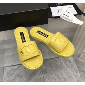 Chanel CC Logo Espadrilles Flat Yellow Leather Slide Sandal