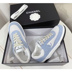 Chanel CC Logo Low Tops Sneakers Blue White Suede Leather