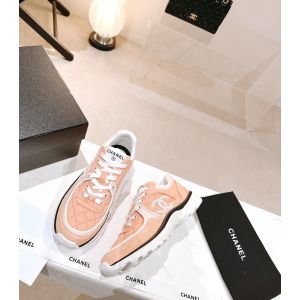 Chanel CC Pink and Fabric Sneakers