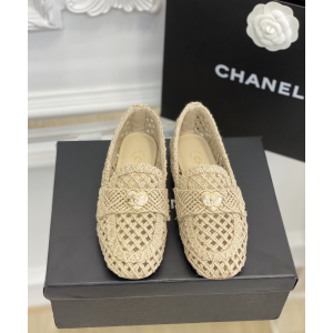 Chanel CC Raffia Loafers Beige