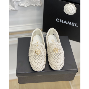 Chanel CC Raffia Loafers White