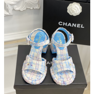Chanel CC Tweed High Heel Sandal Blue