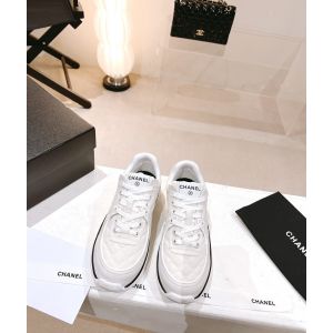 Chanel CC White and Fabric Sneakers