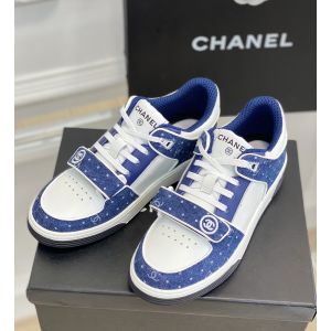 Chanel CC White Leather and Blue Denim Sneaker