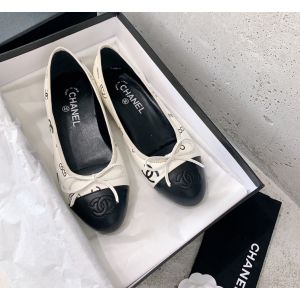 Chanel CC White Leather Ballet Flat