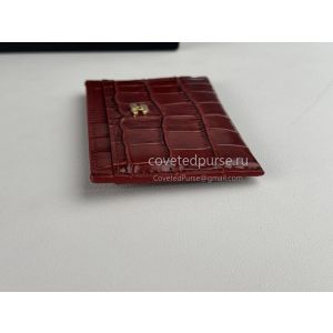 Chanel Croc Embossed Card Holder Red Gold Tone Hardware