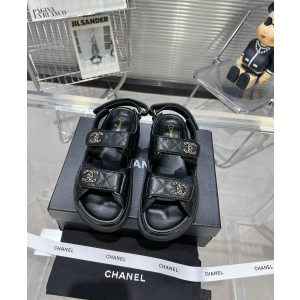 Chanel Dad CC Quilted Leather Platform Sandal Black
