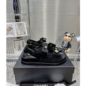 Chanel Dad CC Black Quilted Leather Sandal