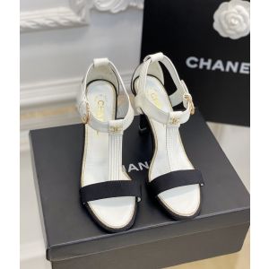 Chanel Leather and Cotton Heeled Sandal White