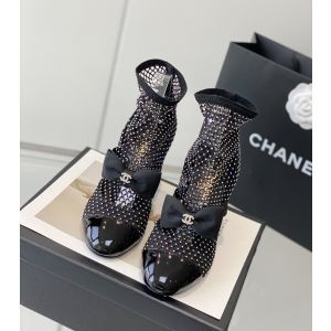 Chanel Mary Jane Crystals Mesh Ankle Boot with Bow Black