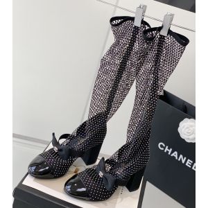 Chanel Mary Jane Crystals Mesh Boot with Bow Black
