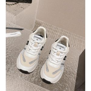 Chanel Monogram Logo Mesh Low Tops Sneakers White Beige