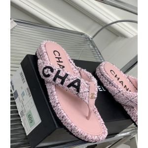 Chanel Monogram Tweed Thong Flat Sandal Pink