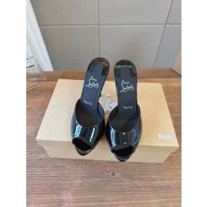 Christian Louboutin Peep Toe Heeled Mules Black Patent