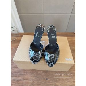 Christian Louboutin Peep Toe Heeled Mules Grey Leopard