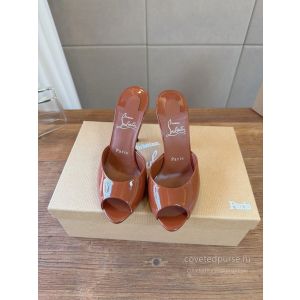 Christian Louboutin Peep Toe Heeled Mules Tan
