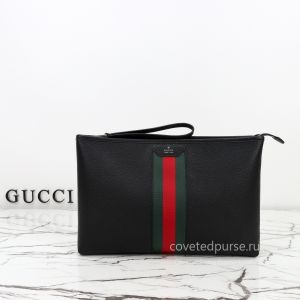 Gucci Leather Web Pouch Clutch Black A006QO