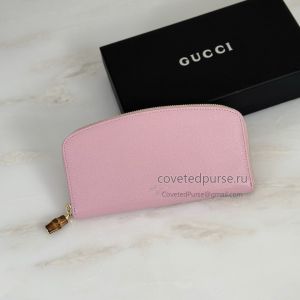Gucci Leather Zip Around Continental Wallet Pink 876472