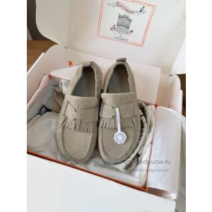 Hermes H Fringe Mules Taupe Suede