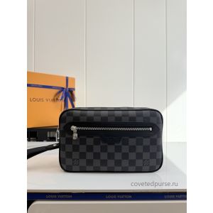 Louis Vuitton Black and Grey Check Zip Pouch with Front Pocket N47626