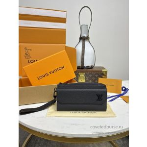 Louis Vuitton Black Grain-Textured Flap Wallet with Wrist Strap Premium M69831