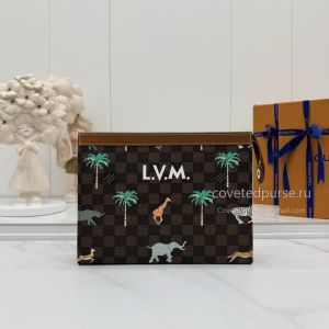 Louis Vuitton Brown Checkerboard Animal Print Zip Pouch N40897