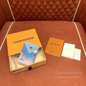 Louis Vuitton Magnetic Card Holder Blue Camouflage M3A552