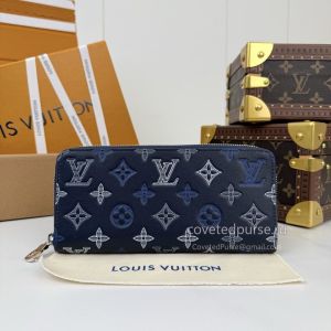 Louis Vuitton Navy Raised Monogram Zip-Around Wallet Premium M29777