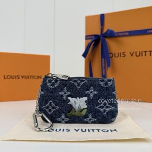 Louis Vuitton Pochette Clés Blue Monogram Floral Key M27561
