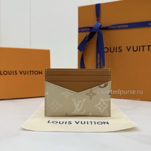 Louis Vuitton Triple Card Holder Beige Monogram Flat Brown M29266