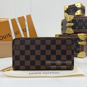 Louis Vuitton Zippy Wallet Monogram Canvas Coffee Check M41661