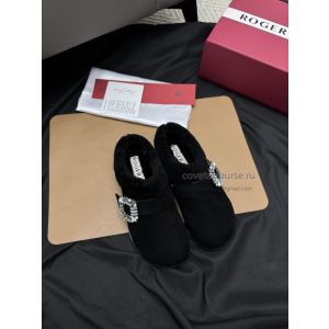 Roger Vivier Crystal Buckle Fur Texture Mules Black