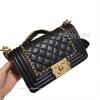 Chanel Small Boy Bag Chain Around In Black Crumpled Calfskin With Gold HW