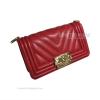 Chanel Boy Bag Small In Red Lambskin Chevron With Shiny Gold HW