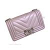 Chanel Boy Bag Small In Pearl Pink Lambskin Chevron With Shiny Silver HW