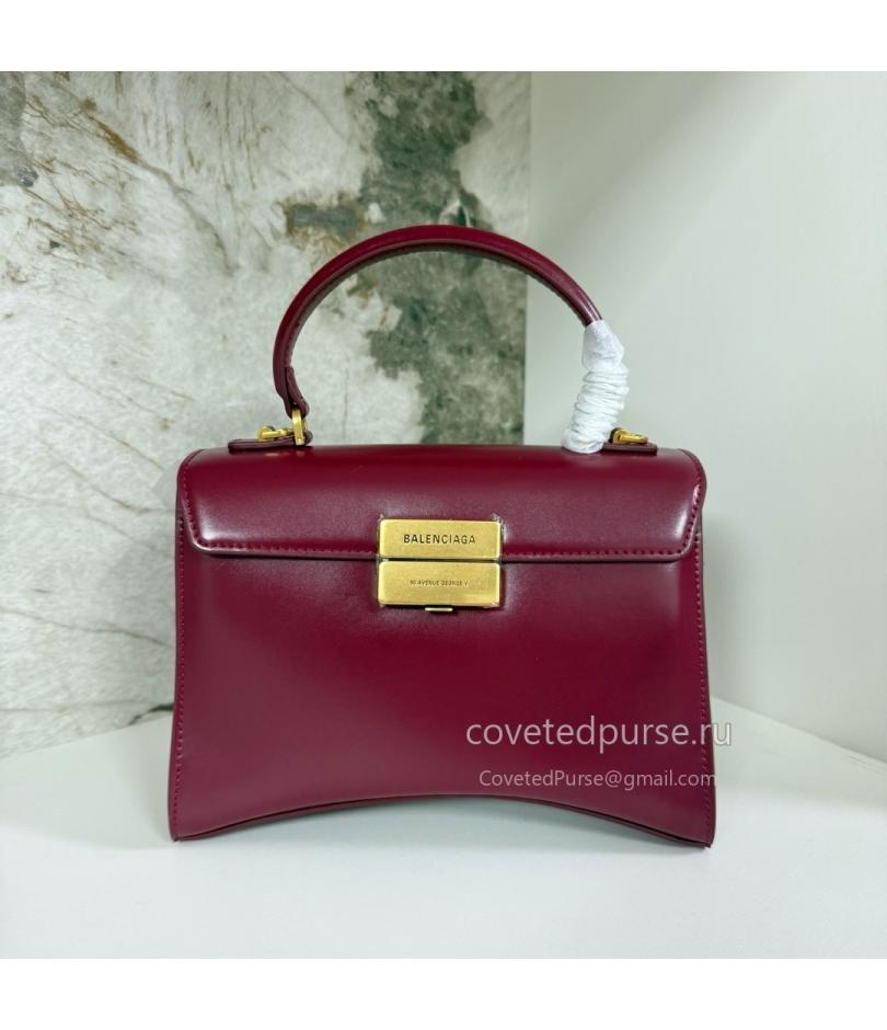 Balenciaga Hourglass Avenue Top Handle Bag Burgundy 1692