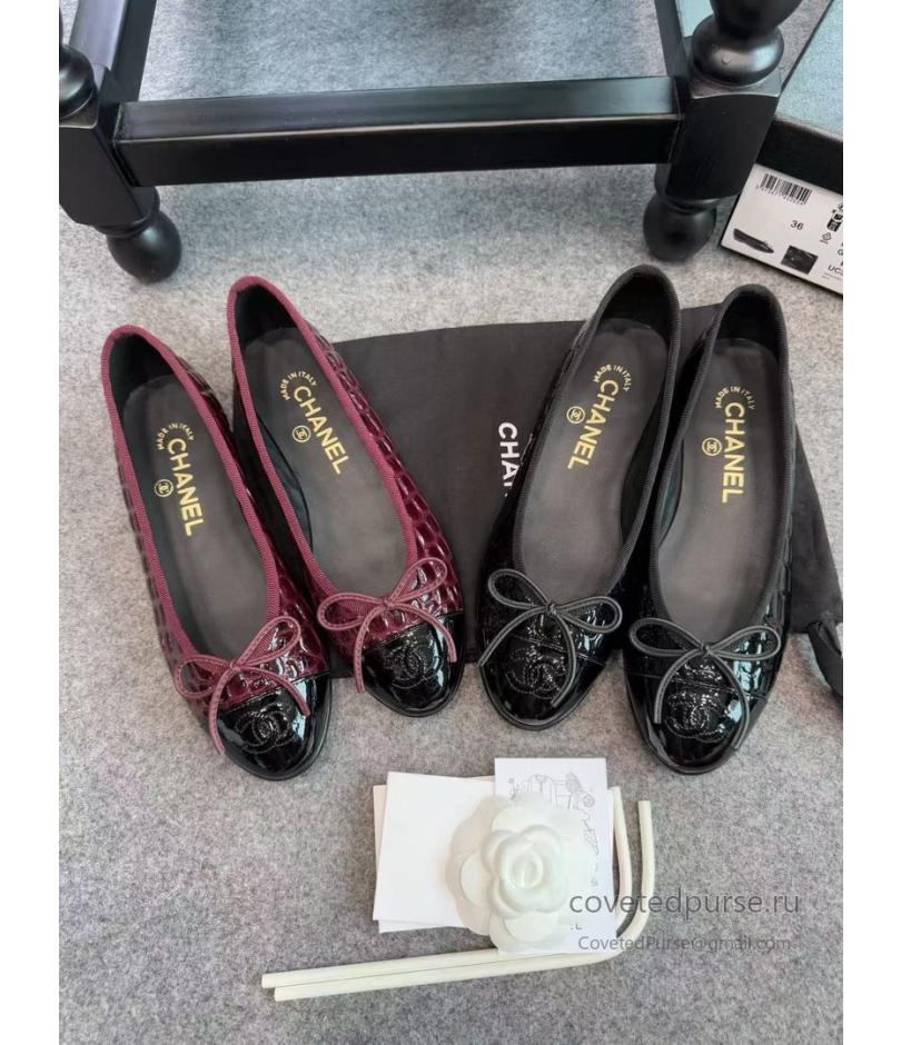 Chanel Ballet Flats Burgundy with Black Toe G02819