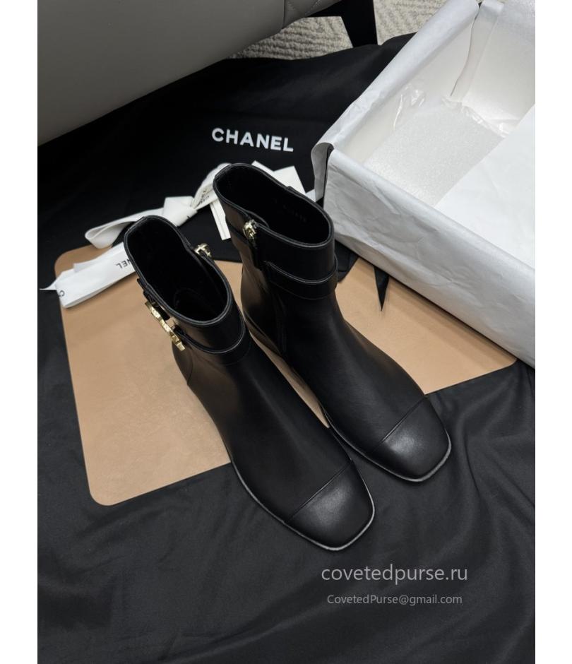 Chanel CC Buckle Ankle Boots Black